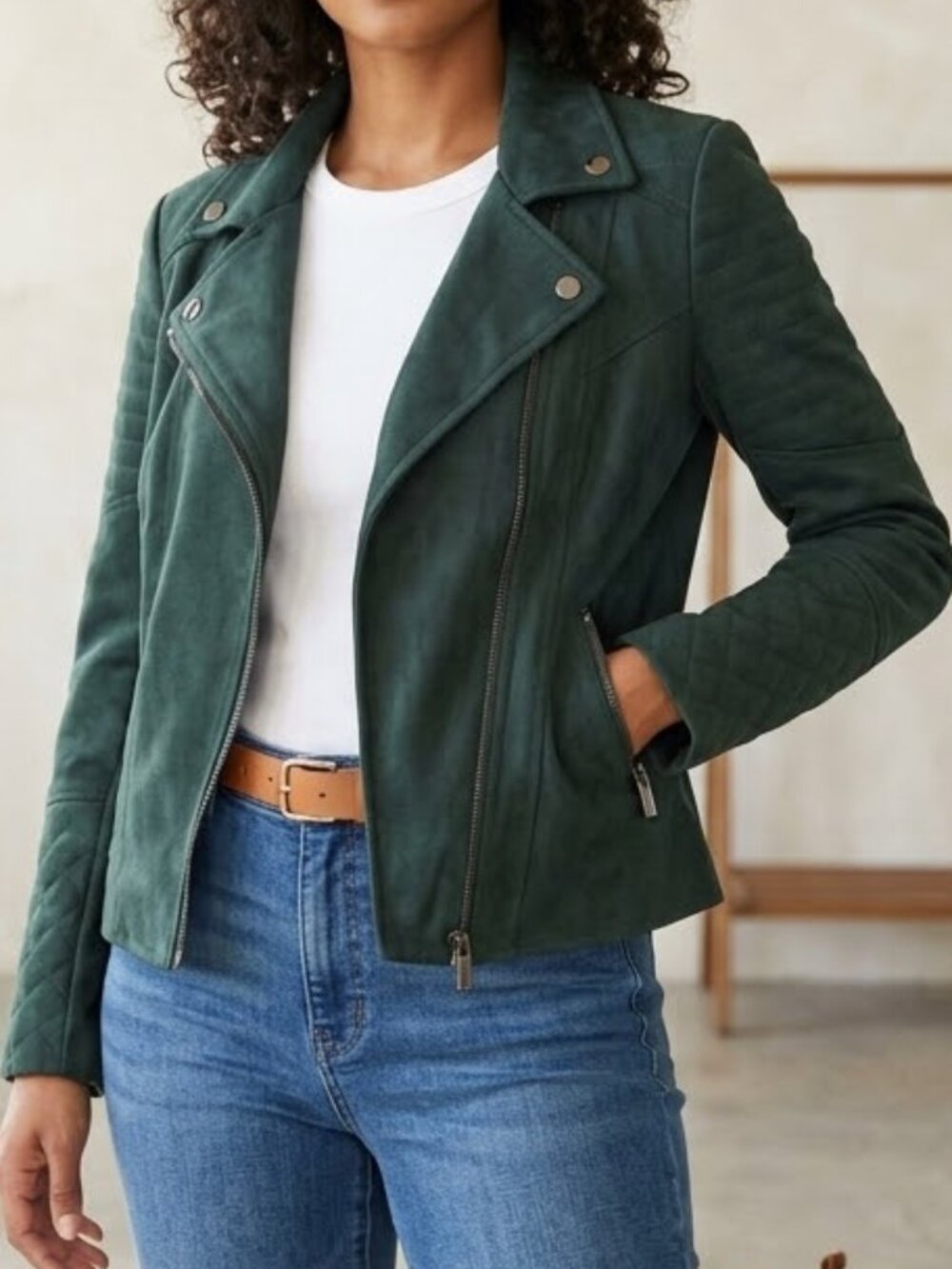KUT Jacket Women's S Hunter Green Faux Suede Emma Moto Zip Lined Biker